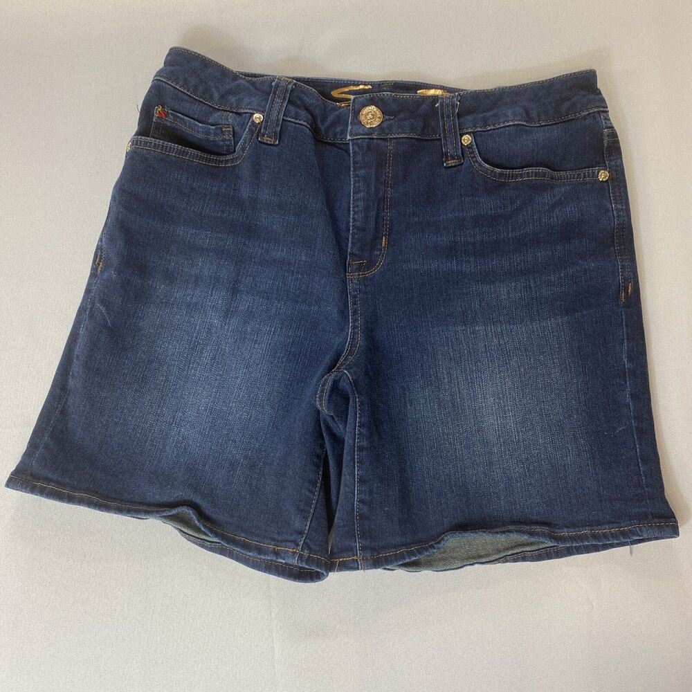 Seven 7 Women Medium Wash 5 Pocket Stretch Blue Denim Jeans Weekend Shorts 8